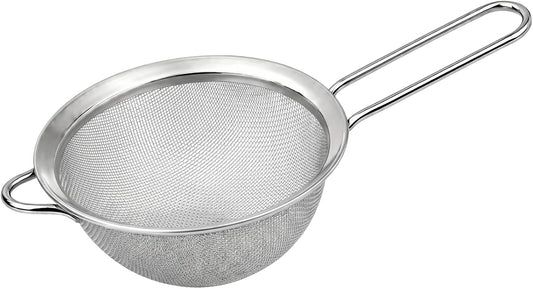 HiramWare Fine Mesh Strainer, Medium Stainless Steel Colander with Handle, Sieve for Pasta, Rice, Quinoa, Spaghetti, Fruits, Berry, Flour, Veggies, Metal Sifter for Kitchen