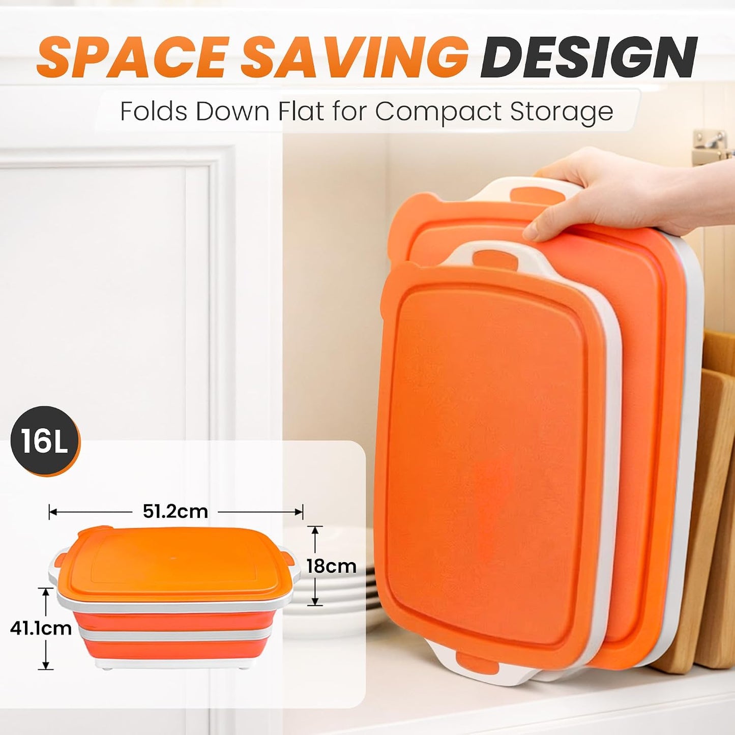 4 in 1 Large Collapsible BBQ Prep Tub with Lid - 16L Foldable Camping Sink with Colander & Cutting Board, Multipurpose Dish Basin for Kitchen, Meat Prep, Vegetables, Fruit, Picnic & Outdoor Cooking