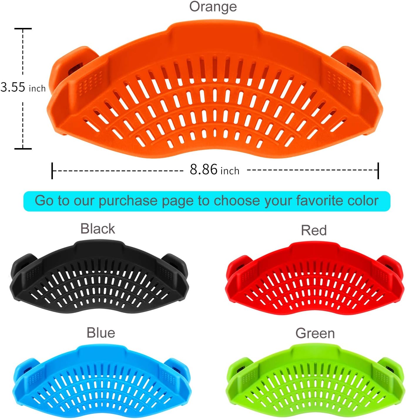 AUOON Clip On Strainer Silicone for All Pots and Pans, Pasta Strainer Clip on Food Strainer for Meat Vegetables Fruit Silicone Kitchen Colander