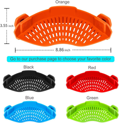 AUOON Clip On Strainer Silicone for All Pots and Pans, Pasta Strainer Clip on Food Strainer for Meat Vegetables Fruit Silicone Kitchen Colander