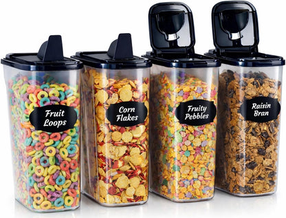 Chef's Path Airtight Food Storage Containers - Pack of 4 (4L/135.3oz) - MULTISPOUT Design for Kitchen & Pantry - BPA-Free Cereal Containers with Bigger Spout Mouth for Easy Pouring