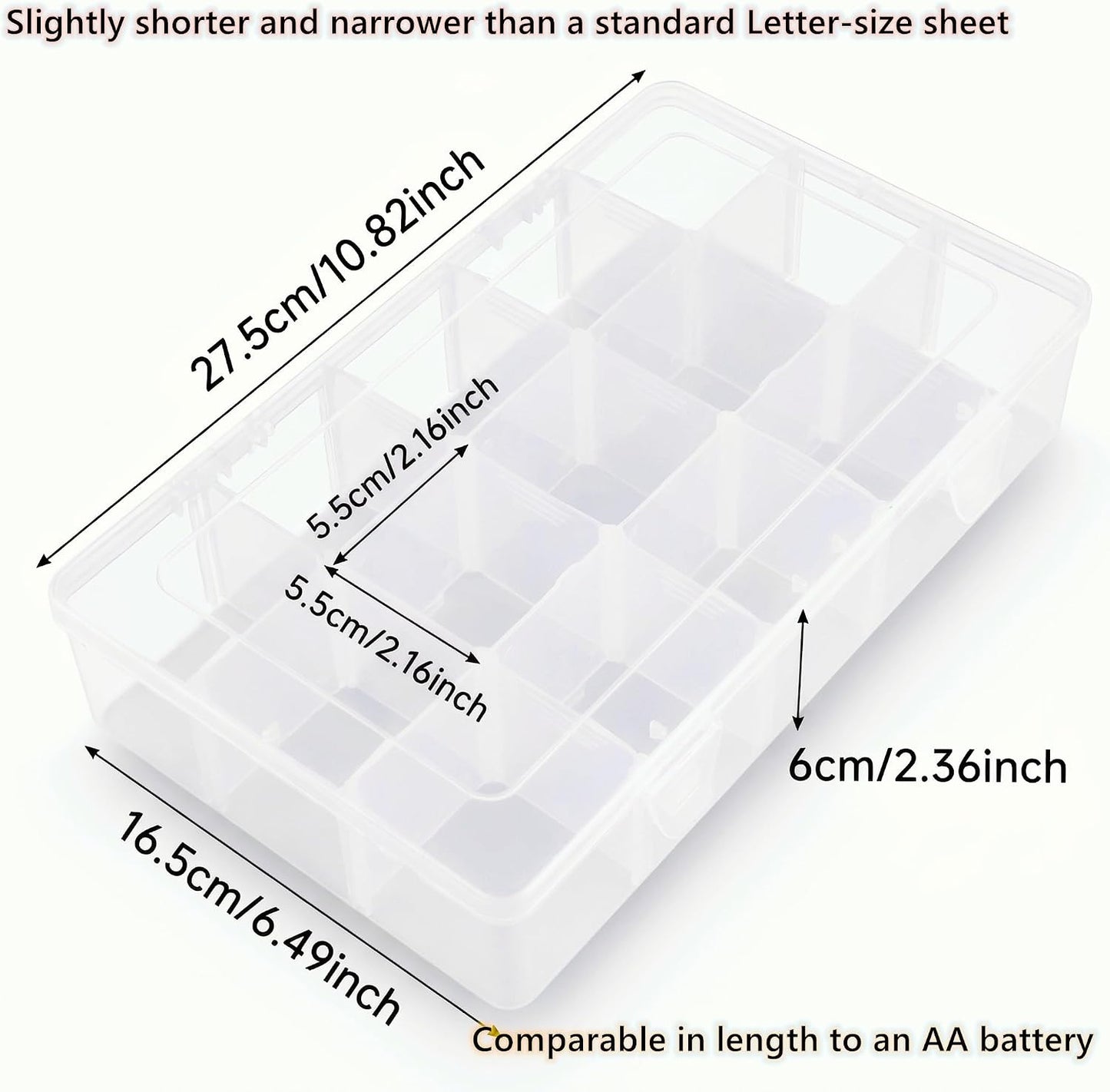 Umirokin 2 Pack 15 Grids Clear Plastic Organizer Box with Adjustable Dividers, Craft Storage Containers for Jewelry, Beads, Screws, Tackle Box, Washi Tapes, Small Parts Organizer for Arts and Crafts