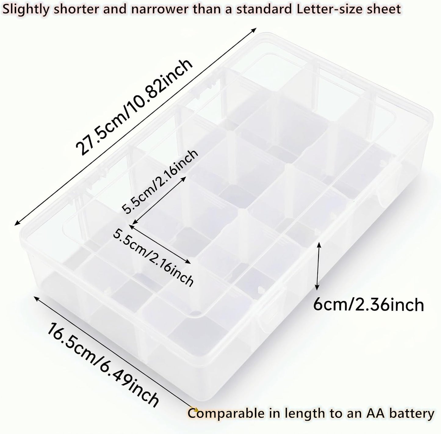 Umirokin 2 Pack 15 Grids Clear Plastic Organizer Box with Adjustable Dividers, Craft Storage Containers for Jewelry, Beads, Screws, Tackle Box, Washi Tapes, Small Parts Organizer for Arts and Crafts