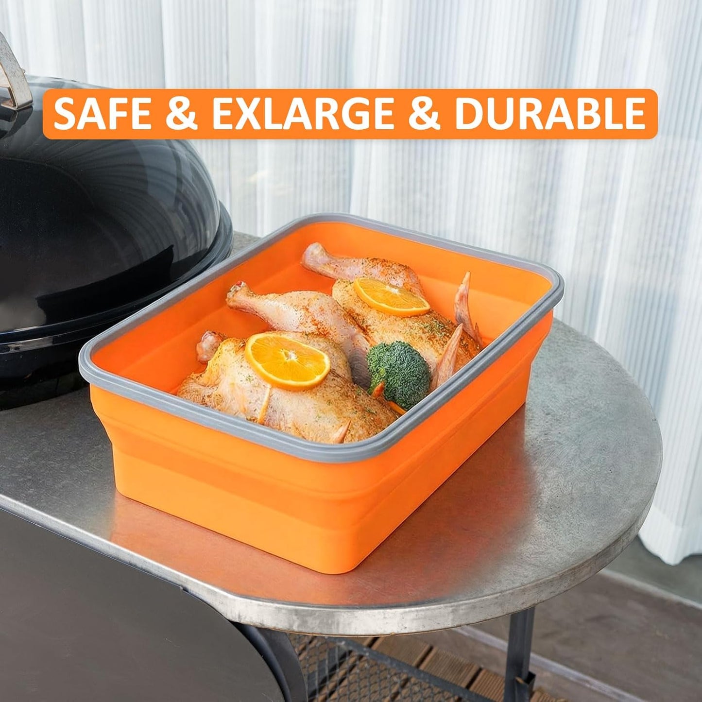 XL Collapsible Marinating Container,Large-Capacity Grill Accessory Perfect For Bbqs And Parties,Marinade And Brining Prep, Collapsible Silicone Food Storage Containers Set With Lid(10L/2.64Gallon)