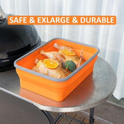 XL Collapsible Marinating Container,Large-Capacity Grill Accessory Perfect For Bbqs And Parties,Marinade And Brining Prep, Collapsible Silicone Food Storage Containers Set With Lid(10L/2.64Gallon)