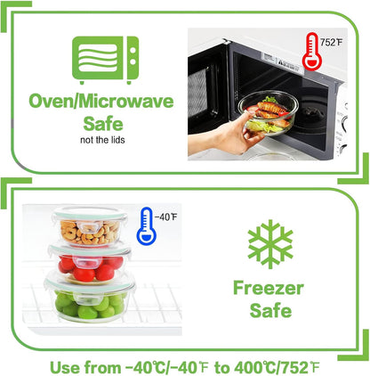 TYKOON AISOON 16 Pcs (pack of 8) Glass Food Storage Containers with Lids, Meal Prep Containers,Leak Proof, Dishwasher Safe Glass Food,Oven/Microwave/Freezer Safe((8 Lids & 8 Containers)