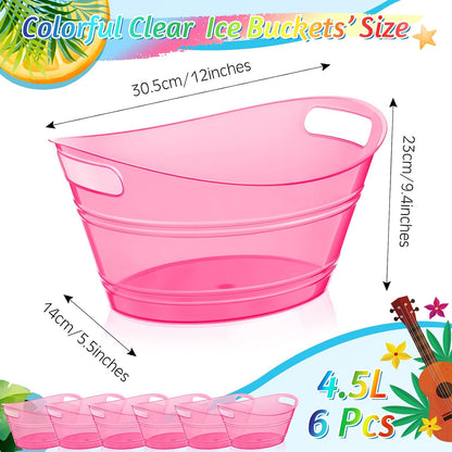 meekoo 6 Pcs Plastic Ice Buckets Bulk with Handles 4.5L Oval Storage Tub Large Capacity Ice Drink Bucket for Party Bar Wine Beer Champagne Beverage Bottle Cooler (4.5 L,Orange)