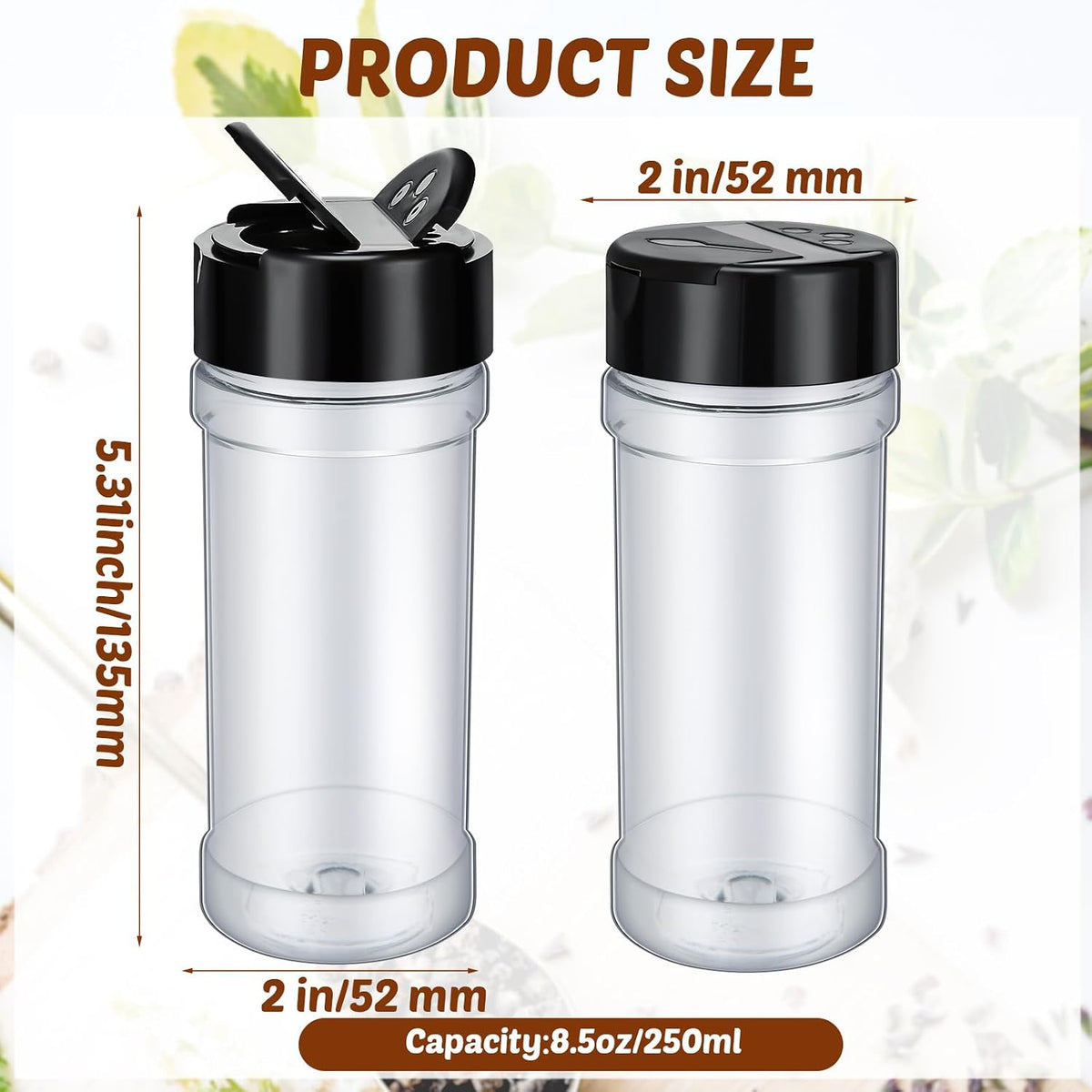 Jadive Plastic Spice Jars with Shaker Lids, 5.5oz, Black