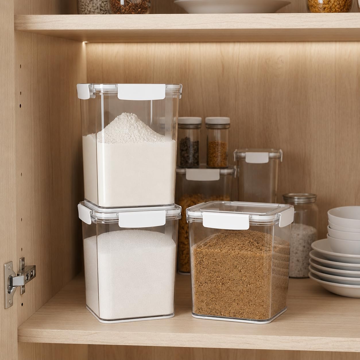 Set of 2 Large Food Storage Jars 4L - Airtight Containers with Lids, White with Free Spoon - Kitchen Canisters for Sugar,Flour,Coffee,Pantry Organization-S