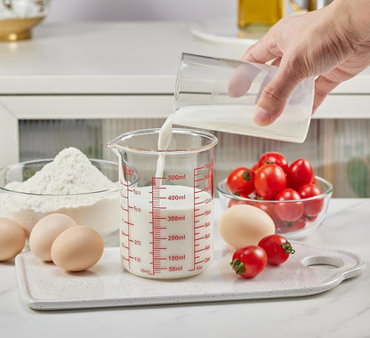 3 Piece Glass Measuring Cup Set, Includes 1/2-Cup, 1-Cup, and 2-Cup High Borosilicate Glasss Liquid Measuring Cups, Dishwasher, Freezer, Microwave, and Preheated Oven Safe, Essential Kitchen Tools
