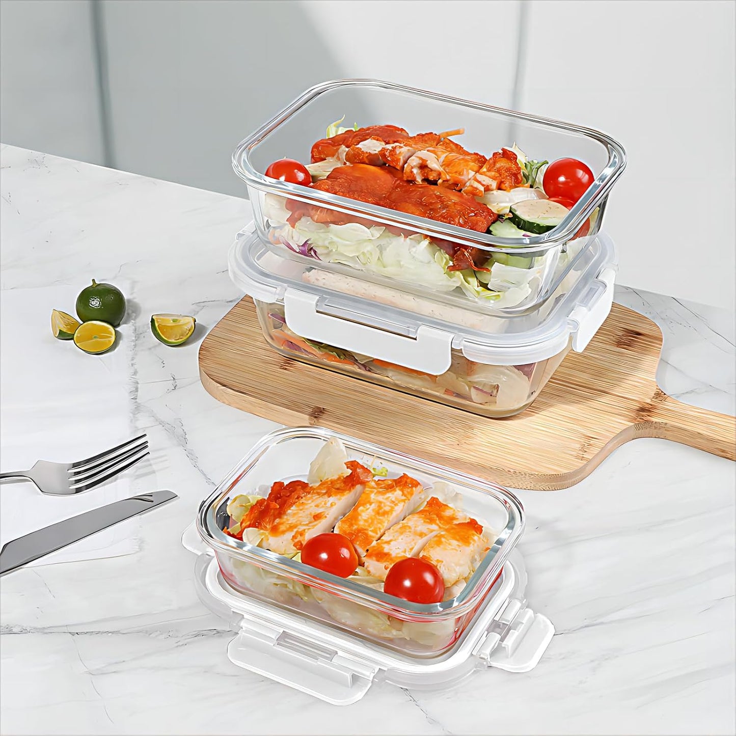 BAYZZ 10 Pack Glass Meal Prep Containers, Glass Food Storage Containers with Lids, Airtight Lunch Box, Freezer,Oven,Microwave and Dishwasher Safe