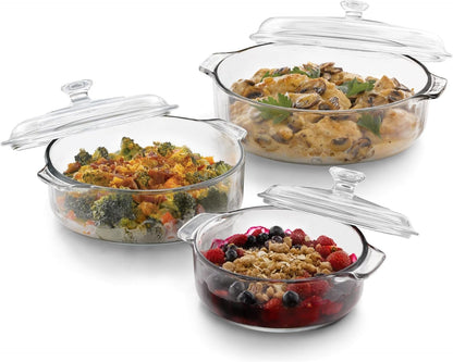 Libbey Baker’s Premium Glass Pie Plate, Stackable, Space Saving Casserole Dish Set with Lids, Glass Baking Dish Set for Fruit Pies, Quiches