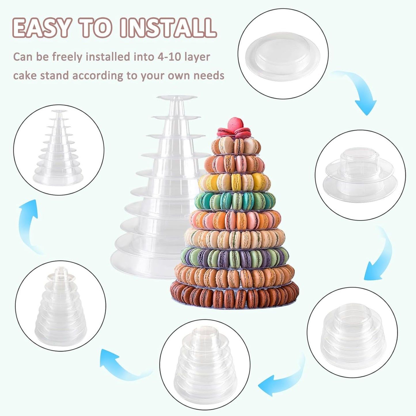 3 Tiers Round Cupcake Stand, Acrylic Cake Tower Stand Holder Macaron Display Rack Cookie Candy Buffet Desserts Platter with Base for Baby Shower, Birthday Party, Wedding, Party (3-Tiers with Base)