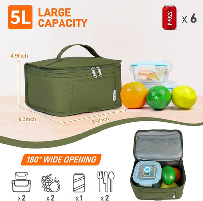 NOL Mini Insulated Lunch Bag for Women Men Kids | Small Leakproof Reusable Lunch Tote | Fits 6 Cans 330ml | Thermal Cooler for Work School Picnic Camping, Navy blue