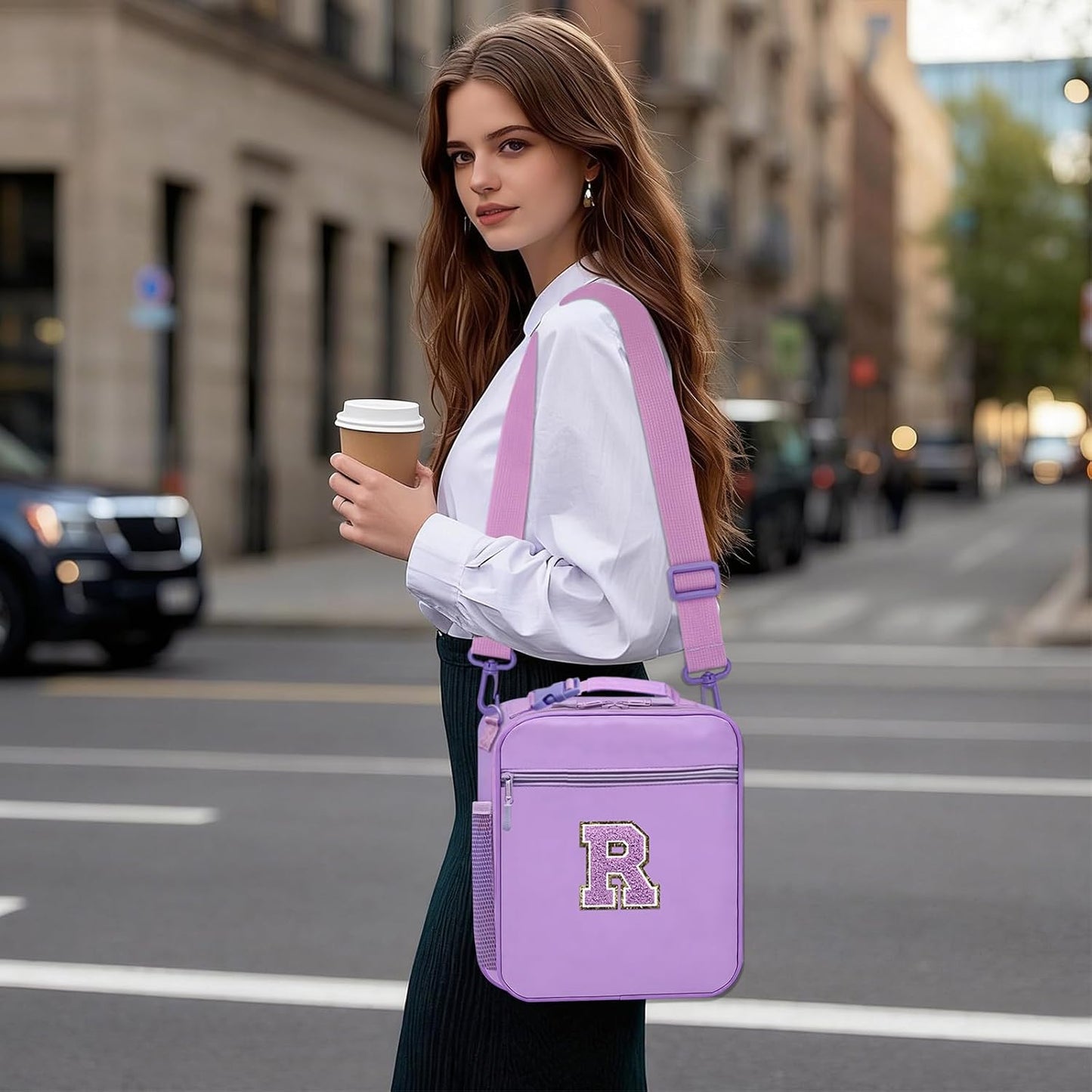 Lunch Box for Women Girls Adult Teens Kids Lunch Bag School Work Picnic Meal Food Container Carrier Purse Cooler,Insulated Lunch Tote with Handheld Shoulder Strap Water Bottle Holder Purple A