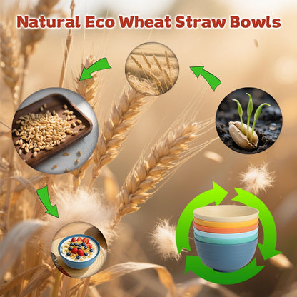 Wrova Wheat Straw Bowls for Kitchen set of 6,Anti-Scald Thick Soup Bowls 40oz,Microwave and Dishwasher Safe Bowl Sets, Unbreakable Cereal Bowl Sets. Vibrant Series