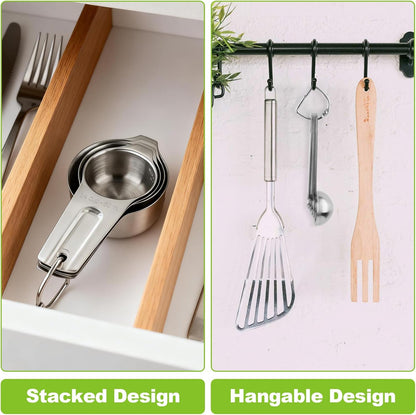 Stainless Steel Measuring Cups and Spoons Set of 10, Nesting Measuring Cup Set - 4 Cups 6 Spoons, Stackable Measure Cup Spoon Set for Dry & Liquid,Dishwasher Safe Kitchen Tools Cooking Baking Supplies
