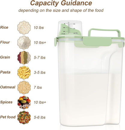 LEAWALK Airtight Rice Storage Container, 3-5Lbs Cereal Dry Food Flour Bin, Pet Dog Cat Food Dispenser with Measuring Cup, BPA Free Plastic Kitchen and Pantry Organization Bin for Sugar-Clear Grey