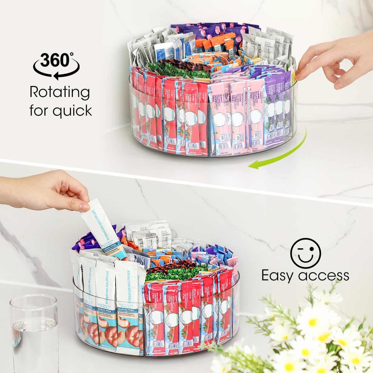 AIEVE Drink Packet Organizer, Water Drink Packet Holder with Removable Divider, Water Flavor Packet Organization Container for Kitchen Organizers and Storage (6 Compartments)