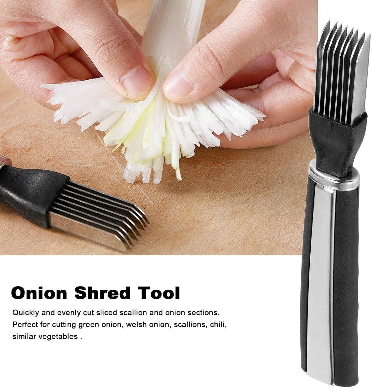 Shred Silk the Knife, 2PCS Upgrade Scallion Shredder, Green Onion Shredder Stainless Steel, Green Onion Slicer Vegetable Cutter for Kitchen Cutting Garlic Salad