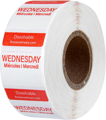 Restaurantware RW Smart 1 Inch x 1 Inch Food Rotation Labels 500 Dissolvable Food Safety Labels - Premium Trilingual Green Paper Day Of The Week Labels For Food Storage Or Prep Friday