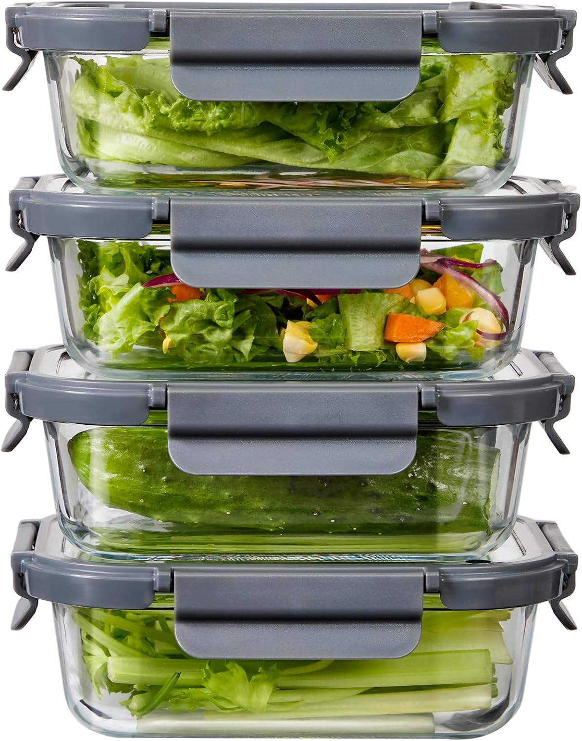 Glass Food Storage Containers with Lids,10 pack [36oz*5+13.5oz*5], Glass Meal Prep Container with Airtight Lids, Microwave Safe Food Container Set, BPA Free, LeakProof, Ideal for Lunch