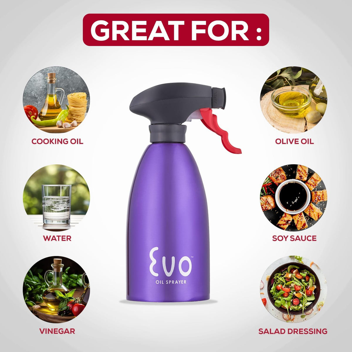 Evo Oil Sprayer 18/8 Stainless Steel, Non-Aerosol for Olive, Cooking Oils, and Vinegars, Silver, 16-Ounce Capacity