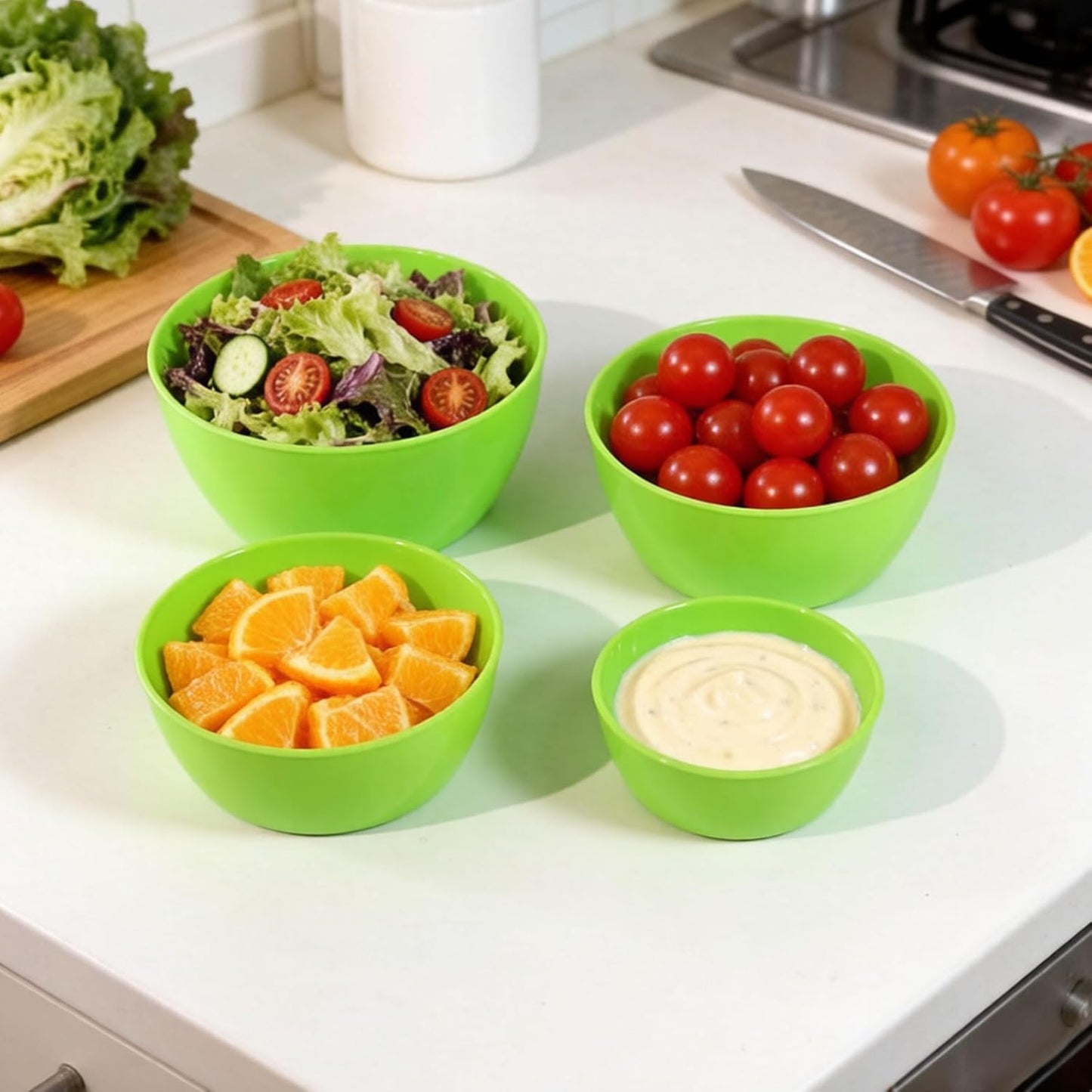 4-Piece Classic Plastic Prep Bowls with Lids, Nesting Plastic Small Mixing Bowl Set for Mixing, Baking, Prepping, Cooking and Serving Food, Microwave and Dishwasher Safe (Yellow)