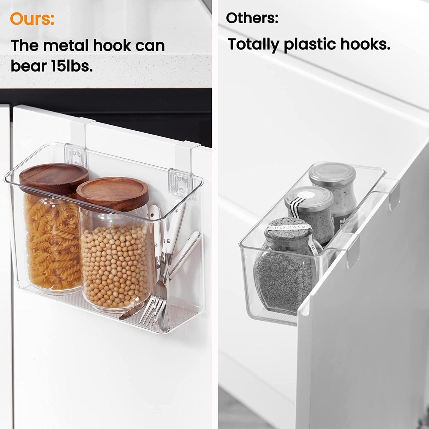vacane Office Hanging Organizer, Clear Hanging Baskets for Organizing Over the Cabinet Organizer Holder for Kitchen, Pantry, Bathroom-Hang Outside or Inside Door-XL