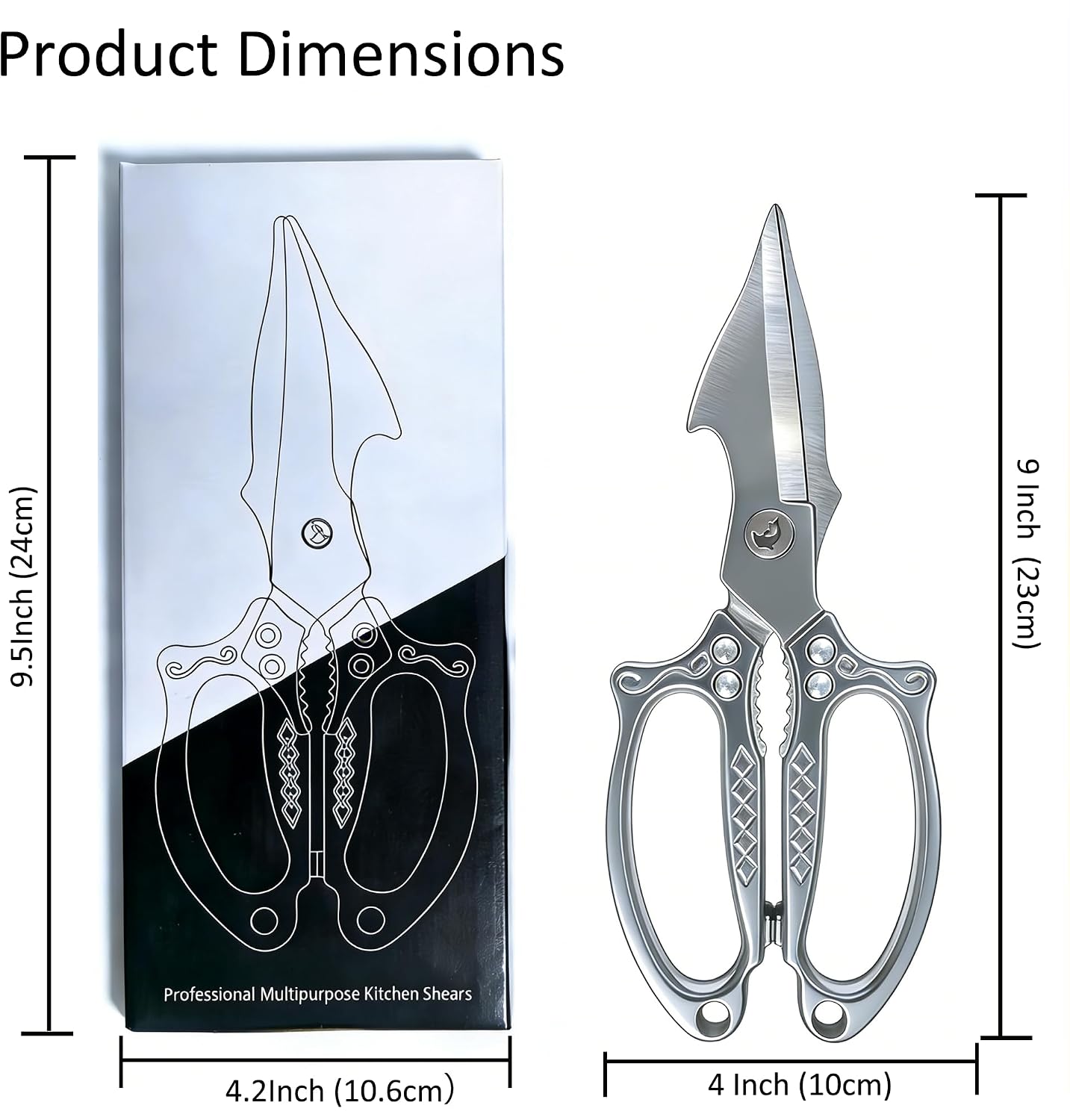Multifunctional Heavy Duty Kitchen Shears,Kitchen Scissors for Food, Kitchen Shears for Cutting Chicken,Japanese High-Carbon Steel Culinary Poultry Shears, for Chicken,Meat,Fish,Bone Cutting(Silver)