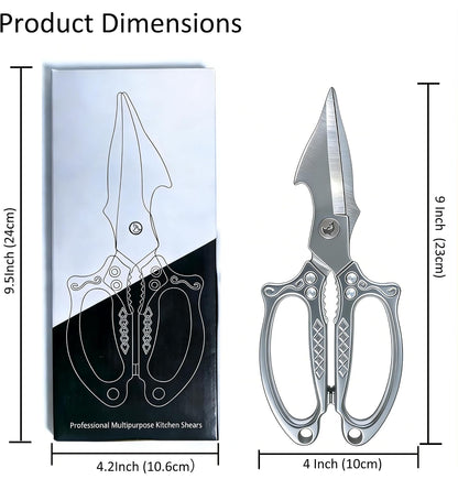 Multifunctional Heavy Duty Kitchen Shears,Kitchen Scissors for Food, Kitchen Shears for Cutting Chicken,Japanese High-Carbon Steel Culinary Poultry Shears, for Chicken,Meat,Fish,Bone Cutting(Silver)