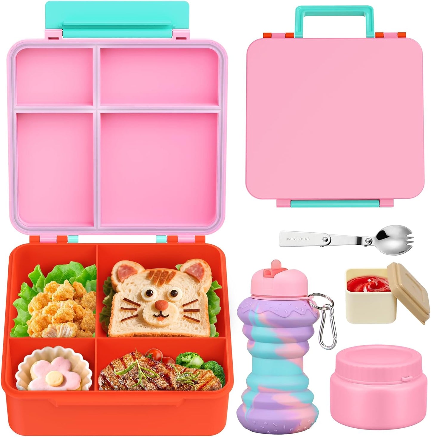 Lunch Box Kids, Leak Proof 5 Compartment Bento Box for Kids, 13oz Thermo for Hot Food Kids Lunch Box,Hot Lunch Box for School Travel