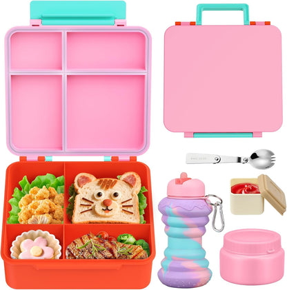 Lunch Box Kids, Leak Proof 5 Compartment Bento Box for Kids, 13oz Thermo for Hot Food Kids Lunch Box,Hot Lunch Box for School Travel