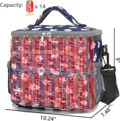 FlowFly Insulated Reusable Lunch Bag Adult Large Lunch Box for Women and Men with Adjustable Shoulder Strap,Front Zipper Pocket and Dual Large Mesh Side Pockets,Cherry - Colors B