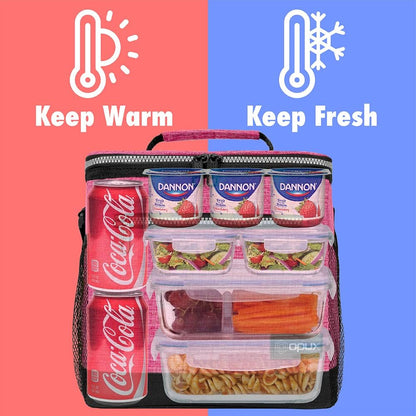opux Insulated Lunch Box Men Women, Lunch Bag for Work School, Leakproof Soft Cooler Tote Adult, Large Lunch Pail Kids Boys Girls, Picnic Beach Food Bag with Shoulder Strap, Purple Floral