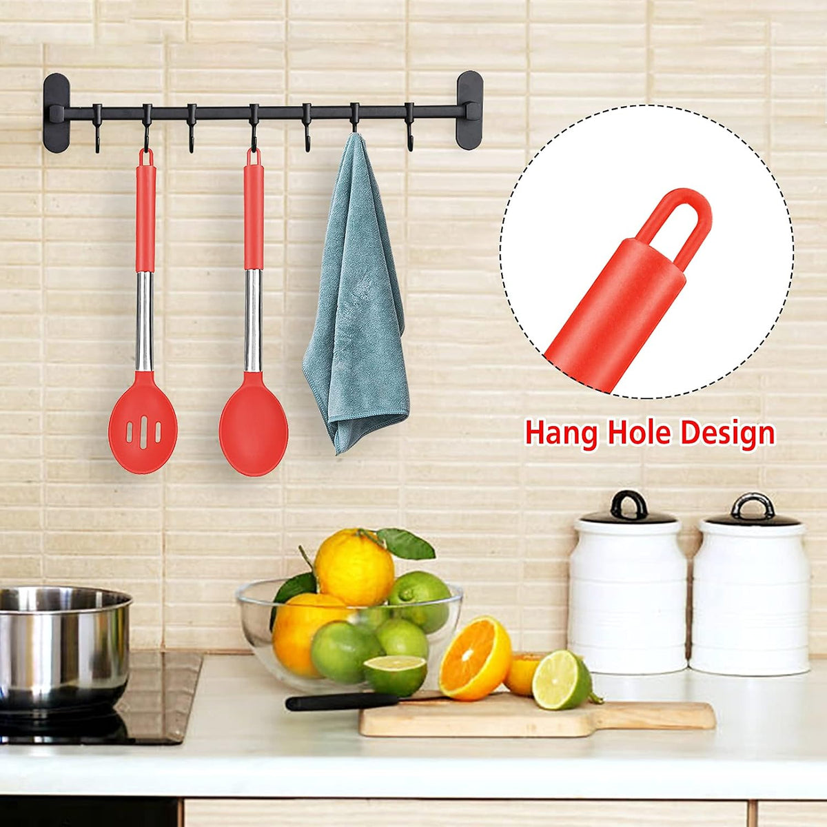 Pack of 2 Large Silicone Cooking Spoons, BPA Free Kitchen Scoops (Black)