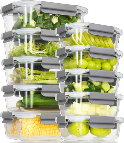 Glass Food Storage Containers with Lids, [18 Piece] Glass Meal Prep Containers, Containers for Food Storage with Lids, BPA Free & Leak Proof (9 Lid & 9 Container)
