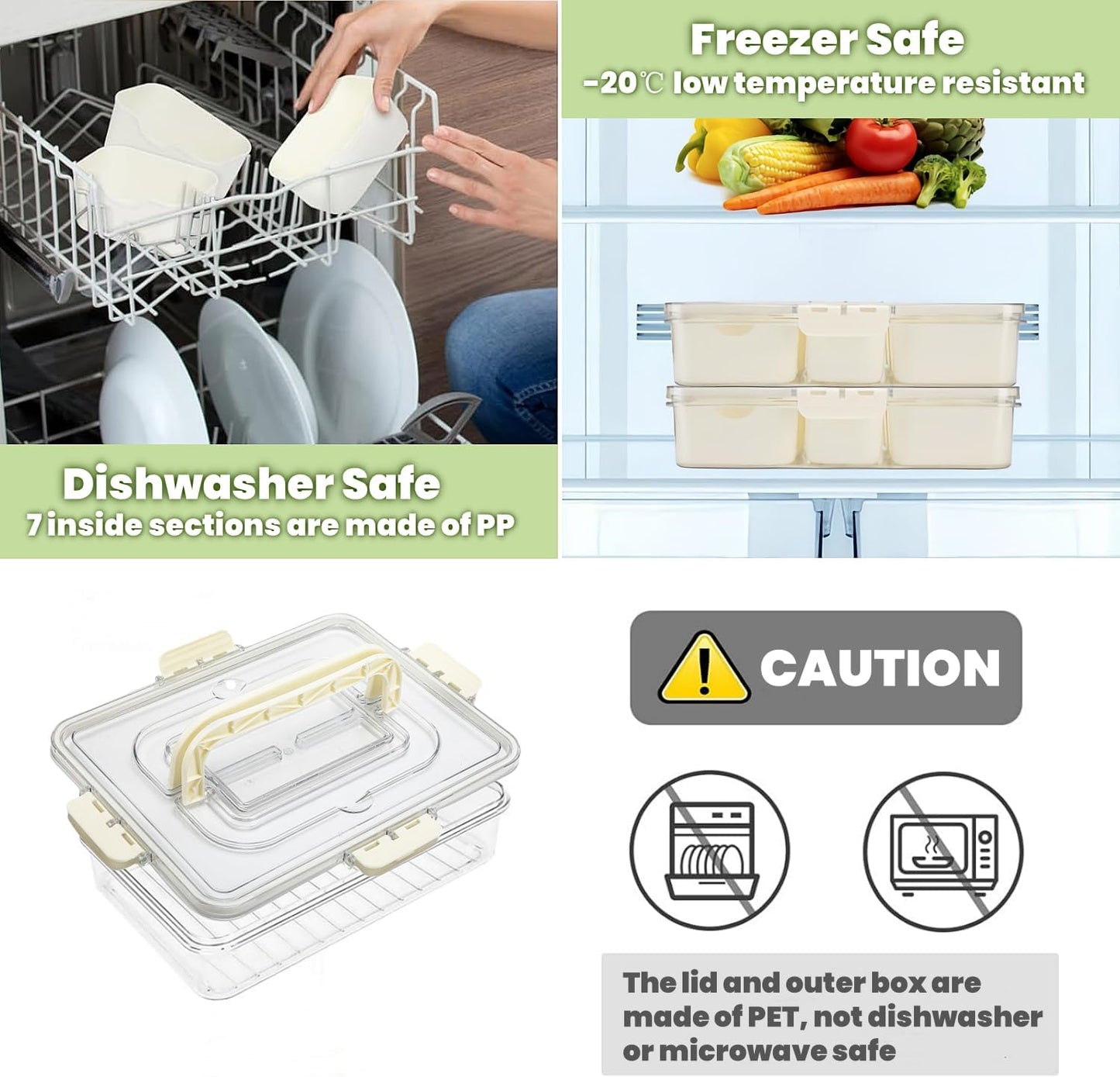 Divided Serving Tray with Lid and Handle, Snackle Box Container Portable Snack Platters with 7 Compartments & Forks, Ice Chilled Organizer for Fruits, Veggies, Salad, Perfect for Entertaining,Picnic
