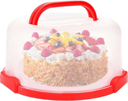 Yesland Cake Carrier with Collapsible Handle - Plastic Red Cake Container and Holder with Lid - Portable Round Cake Cover for 10 inch Cake, Pies, Cookies, Nuts, Muffins and Fruit
