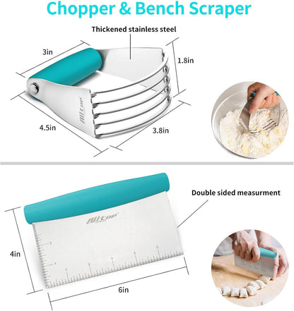 ALLTOP Stainless Steel Bench Scraper and Pastry Blender Cutter Set, Efficient Multipurpose Kitchen Baking Essential Tool with Comfortable Grip Handle-Perfect for Nut, Pie and Dough Processing - Black
