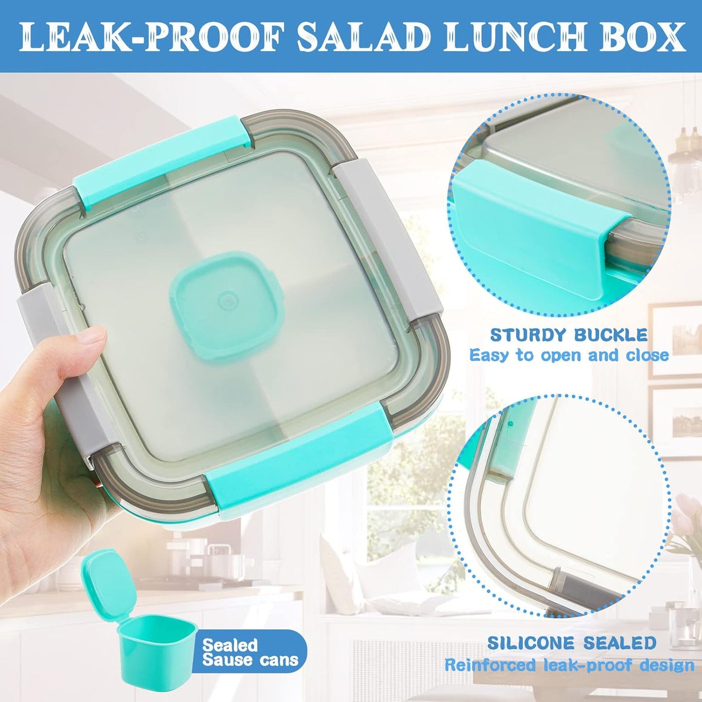 Tessco for you 6 Pcs Salad Lunch Container 50 oz Salad Container with 3 Compartment Reusable Bento Box for Adults Stackable Lunch Bowl for Meal Snack Fruit(Pink)