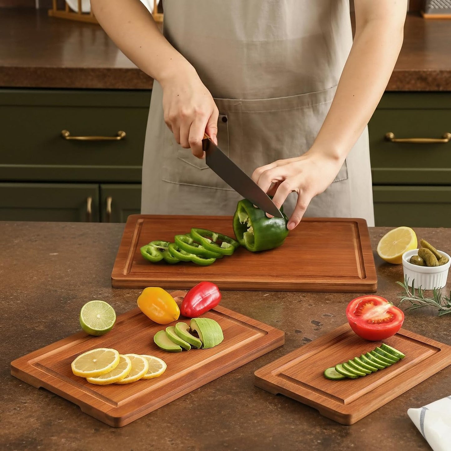 Bamboo Cutting Board Set of 3, Wood Cutting Boards for Kitchen with Juice Grooves, Durable Chopping Board for Meat, Vegetables & Meal Prep