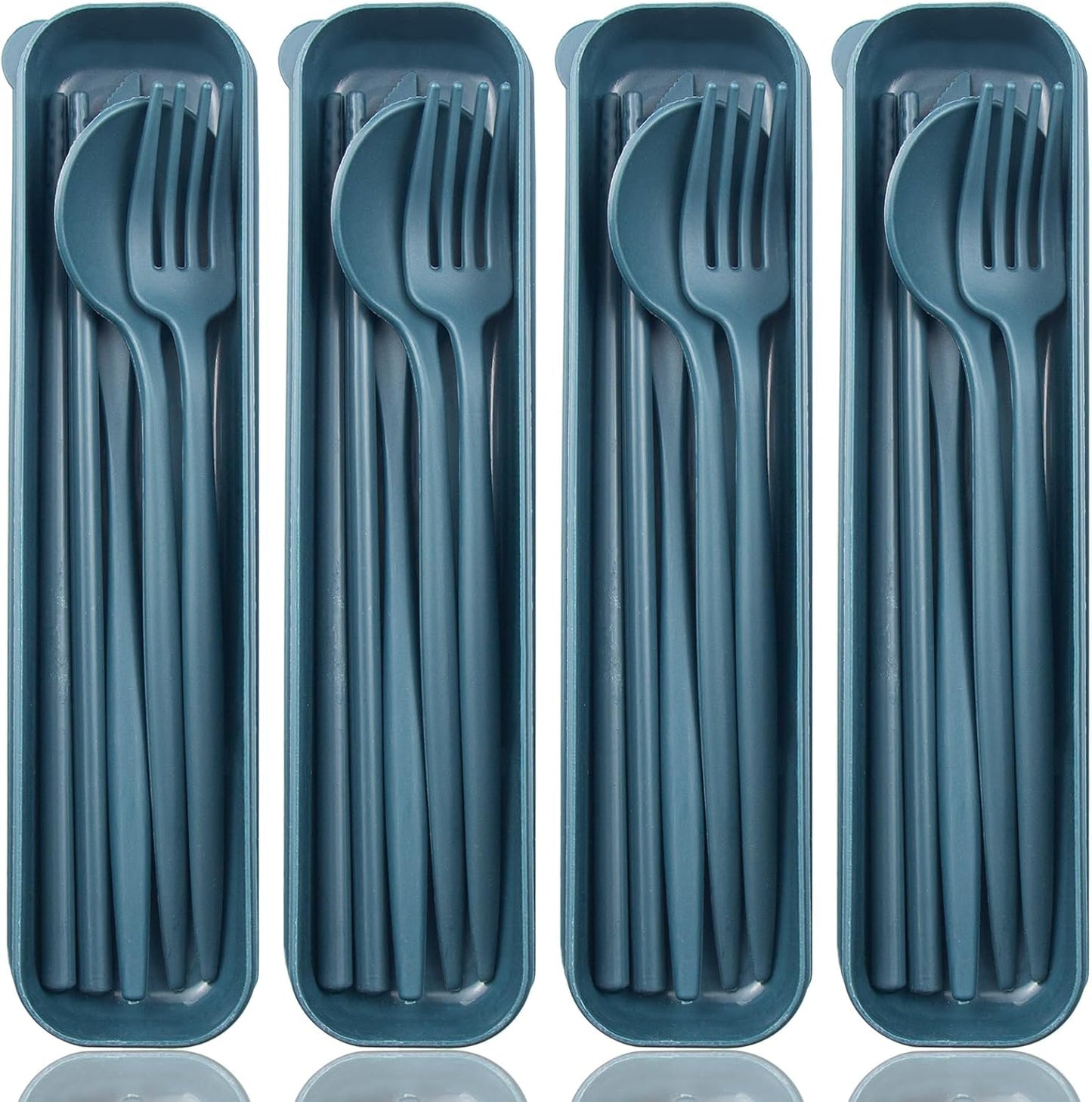 ELANE 4 Sets Reusable Travel Utensils Set with Case,Camping Cutlery Set Reusable Cutlery Set with Case,Utensil Sets for Lunch Picnic Daily Use Outdoor