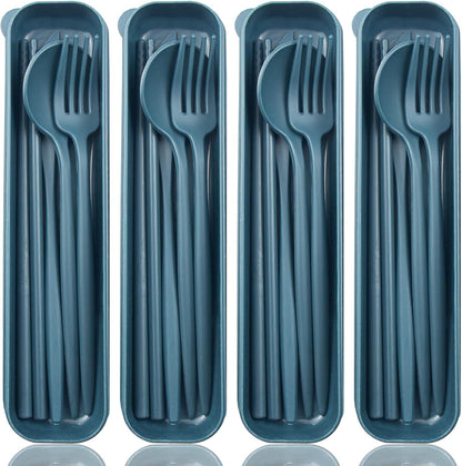 ELANE 4 Sets Reusable Travel Utensils Set with Case,Camping Cutlery Set Reusable Cutlery Set with Case,Utensil Sets for Lunch Picnic Daily Use Outdoor