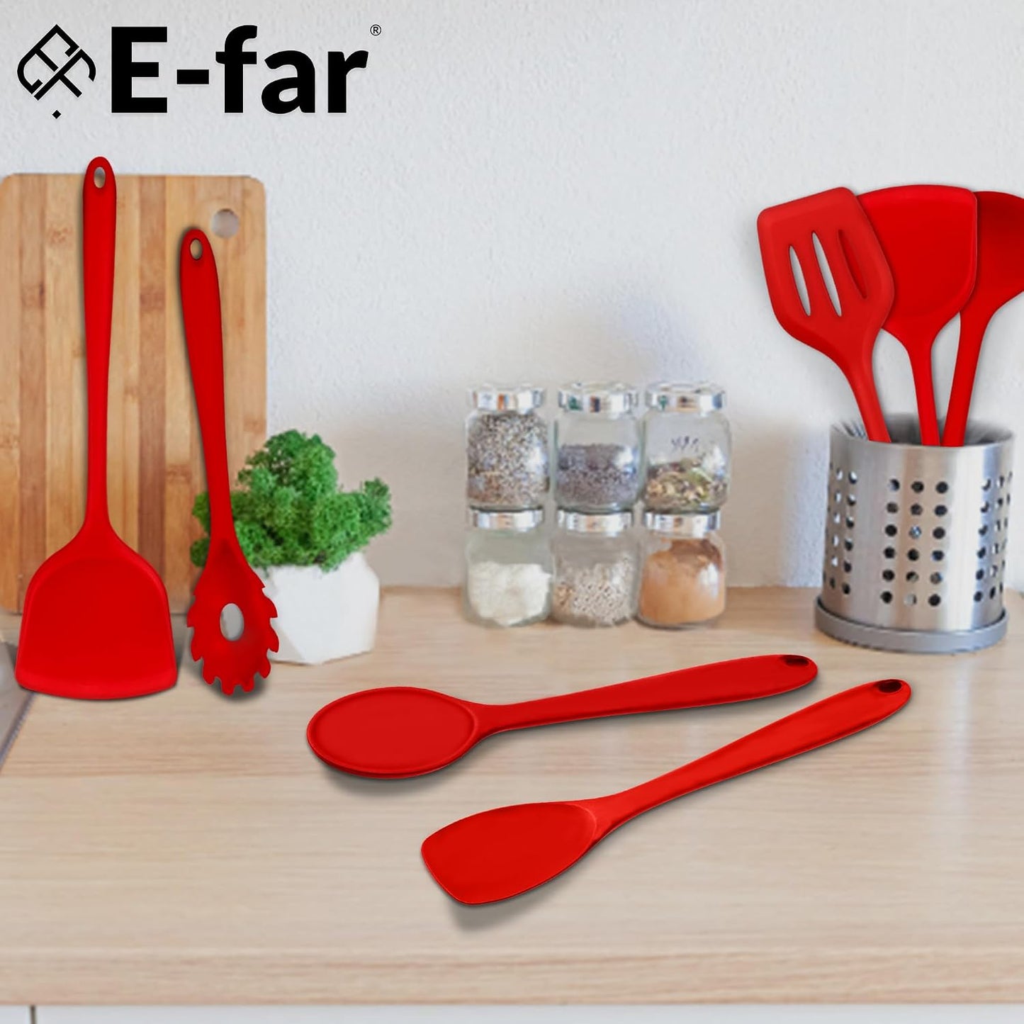 E-far 10 Pieces Silicone Cooking Utensils Set, Heat Resistant Kitchen Utensil Set for Nonstick Cookware, Kitchen Cooking Tools with Spatula, Spoon, Slotted Turner, Non-Toxic & Dishwasher Safe (Khaki)