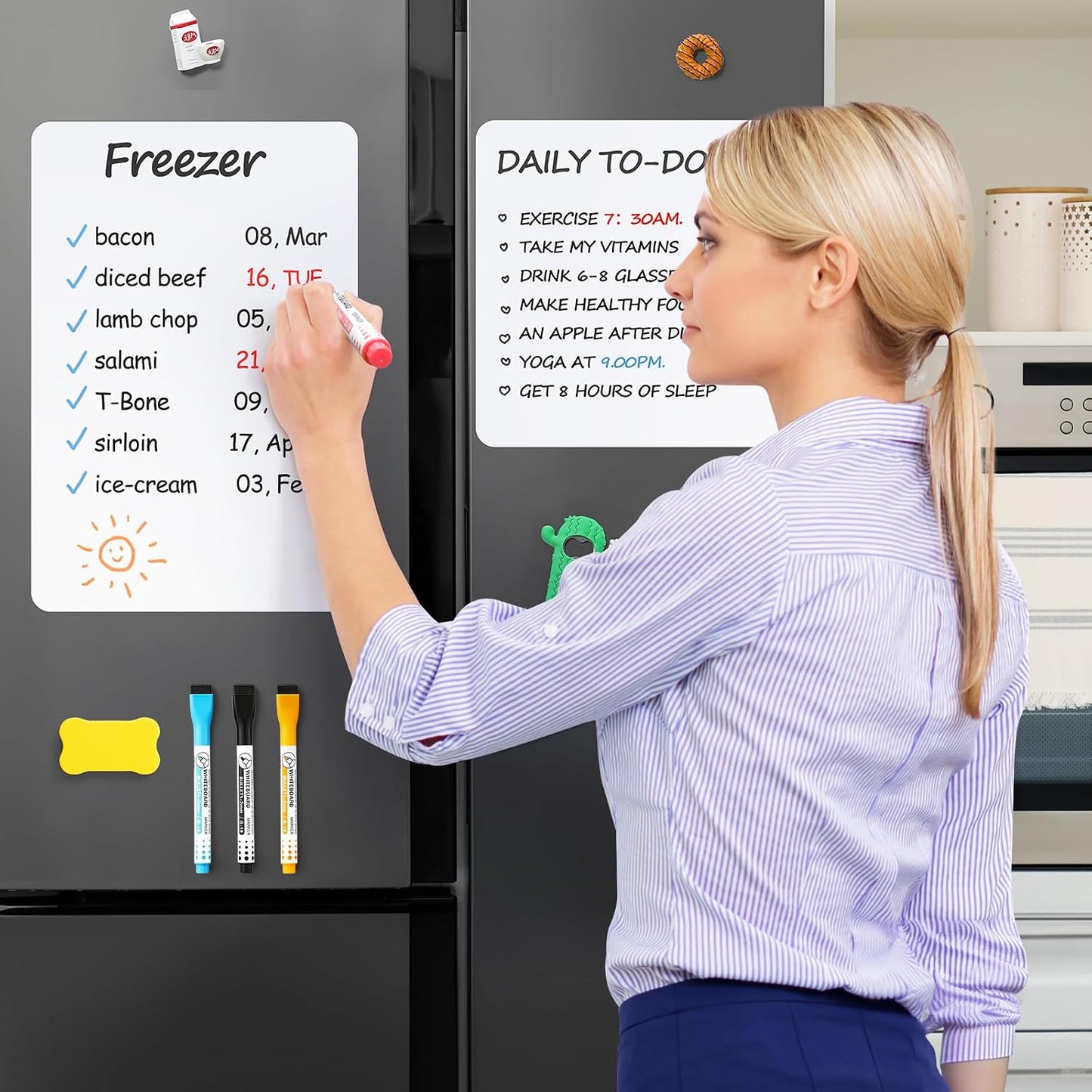 2 PCS Magnetic Dry Erase Whiteboard for Fridge, 14"x11" Reuasble & Erasable White Board Sheet for Refrigerator, Freezer - Smooth & Flexible Magnet Blank Notepad for Home, Kitchen Organizer and Planner