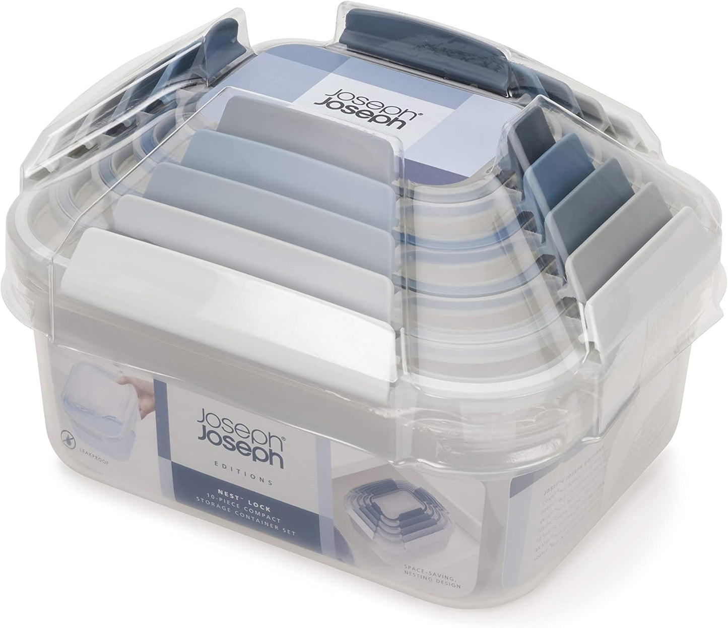 Joseph Joseph Nest Lock Plastic BPA Free Food Storage Container Set with Lockable Airtight Leakproof Lids, 10-Piece, Multi-Color