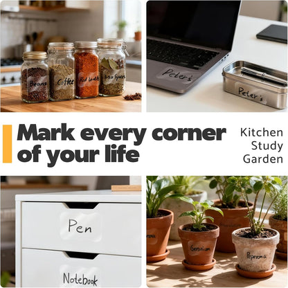 JIEHENG 180Pcs Chalkboard Labels for Jars,Removable Stickers with 1 Liquid Chalk Markers(Black, Wavy)