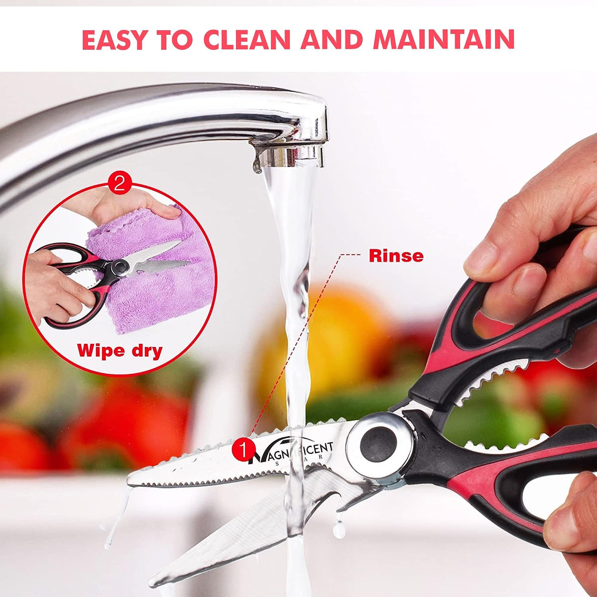 Magnificent Kitchen Scissors Heavy Duty - Multi-Purpose Kitchen Shears for Meat, Poultry, Food - Stainless Steel Cooking Scissors - Dishwasher Safe Culinary Shears
