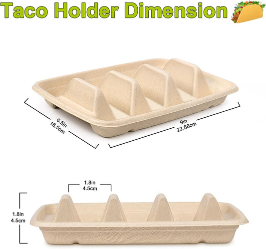 100 Pack Disposable Taco Holders, Disposable Taco Plates with Dividers, Compostable Paper Taco Holder Plates Trays, Taco Bar Serving Set for a Party, Taco Night, Taco Tuesday Decorations